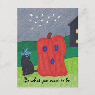Pumpkin Ghost and Wizard Cat Halloween Postcards
