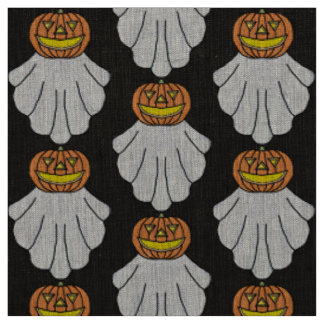 Pumpkin Ghost (black) - Natural Linen Fabric