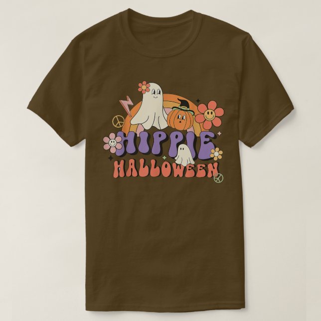 Pumpkin Ghost Boo 60s 70s Hippie Halloween Groovy  T-Shirt (Design Front)