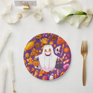 Pumpkin Ghost Pattern Cute Halloween Paper Plates