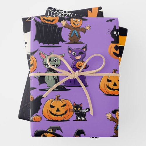 Pumpkin Ghosts Black Cat Skull Classic Halloween Wrapping Paper Sheets