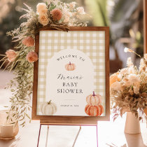 Pumpkin Gingham Baby Shower Welcome Poster