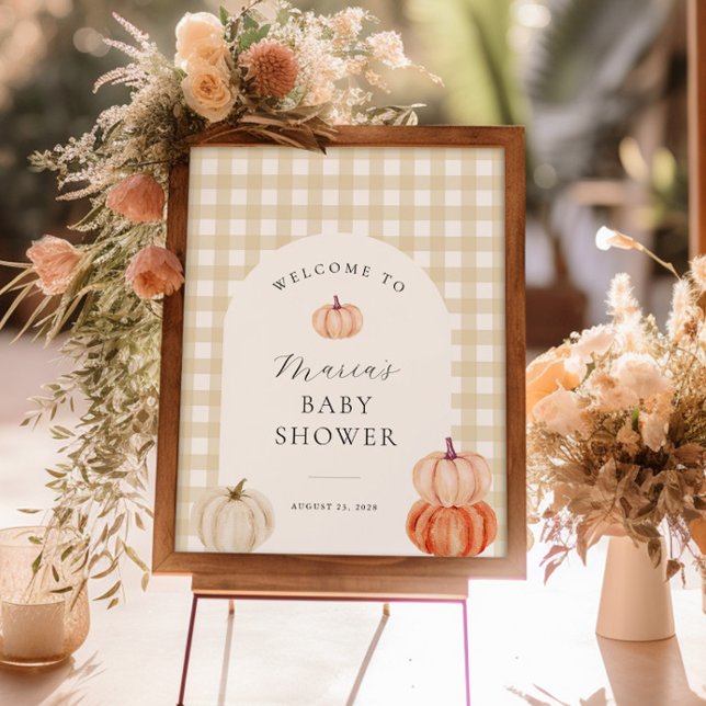 Pumpkin Gingham Baby Shower Welcome Poster (Creator Uploaded)