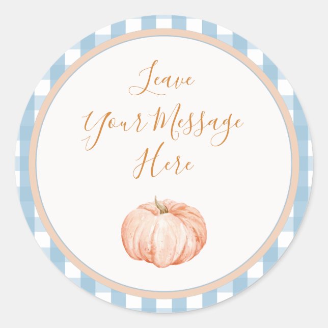 Pumpkin Gingham Birthday Love Your Message Here Classic Round Sticker (Front)