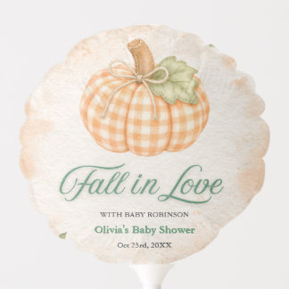 Pumpkin Gingham Fall in Love Baby Shower Balloon