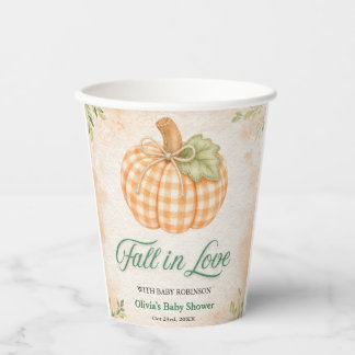 Pumpkin Gingham Fall in Love Baby Shower Paper Cups
