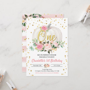 Pumpkin Girl 1st Birthday Party Pink Invitation