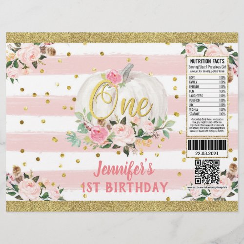 Pumpkin Girl 1st Birthday Pink Chip Bag Wrapper