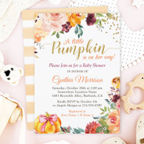 Pumpkin Girl Baby Shower Gold Autumn Fall Floral Invitation