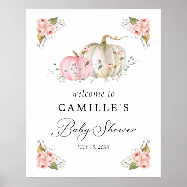Pumpkin Girl Baby Shower Welcome Poster Sign (Front)