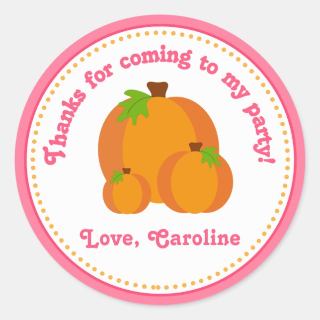 Pumpkin Girl Birthday Party Favor Stickers (Front)