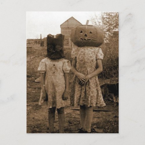 Pumpkin girl with the black sack postcard