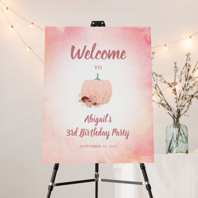 Pumpkin Girl's 3rd Birthday Welcome Foam Board (In Situ (Stand))