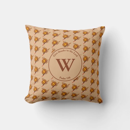 Pumpkin  GIVE THANKS  Monogram  BEIGE Throw Pillow