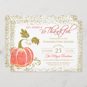 Pumpkin Glitter Thanksgiving Dinner Invitation