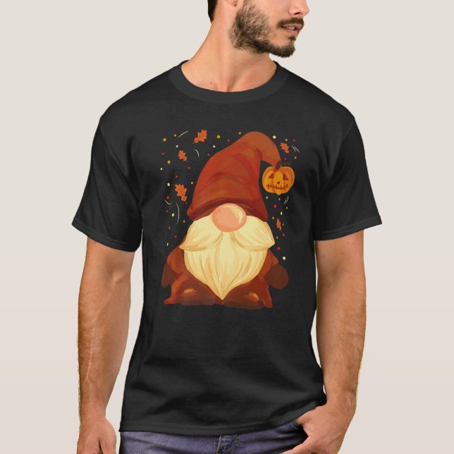 Pumpkin Gnome Fall Leaves Autumn Thanksgiving Hall T-Shirt (Front)