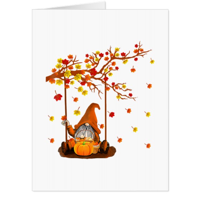 Pumpkin Gnomes Fall Autumn Leaves, Cute Thanksgivi Card (Front)