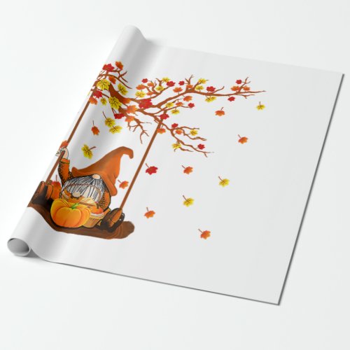 Pumpkin Gnomes Fall Autumn Leaves Cute Thanksgivi Wrapping Paper