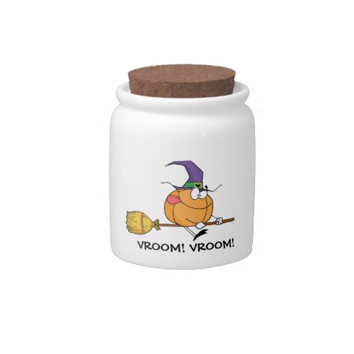 Pumpkin Goes Vroom Vroom on Witchs Broom Candy Jar
