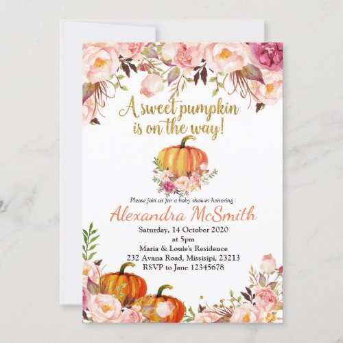 Pumpkin gold baby shower invitation