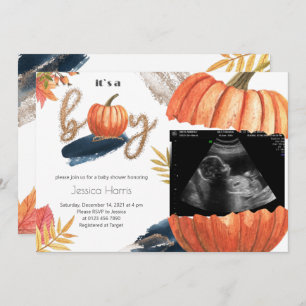 Pumpkin Gold Fall It's A Boy Baby Shower Invitation