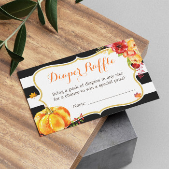 Pumpkin Gold Floral Fall Baby Shower Diaper Raffle by CardHunter at Zazzle