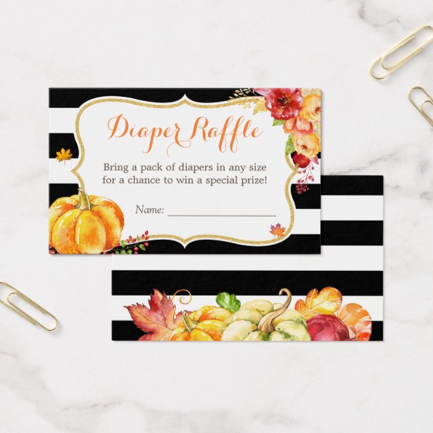 Pumpkin Gold Floral Fall Baby Shower Diaper Raffle Business Card