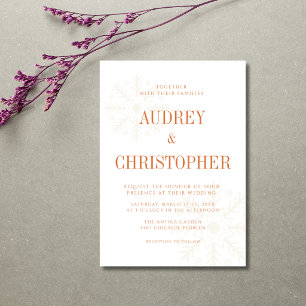 Pumpkin & Gold Guiet Snowflake Christmas Wedding Invitation