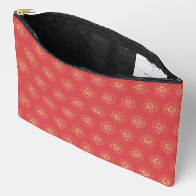 Pumpkin | Golden Zinnia Flower Medallions Accessory Pouch (Open)