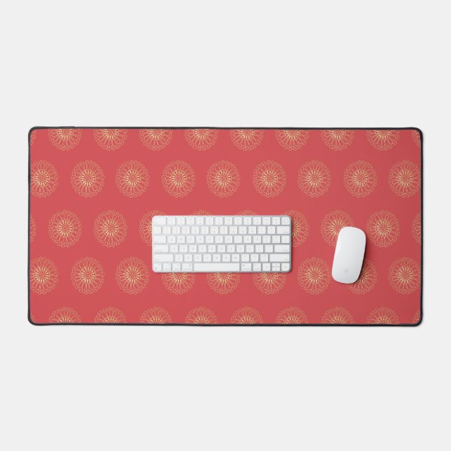 Pumpkin | Golden Zinnia Flower Medallions Desk Mat (Keyboard & Mouse)