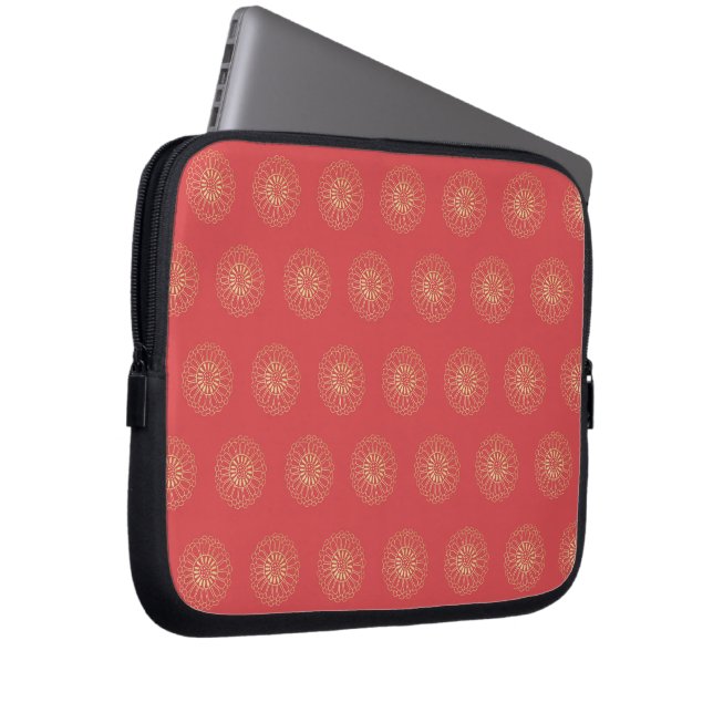 Pumpkin | Golden Zinnia Flower Medallions Laptop Sleeve (Front Right)