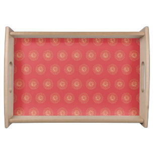Pumpkin   Golden Zinnia Flower Medallions Serving Tray