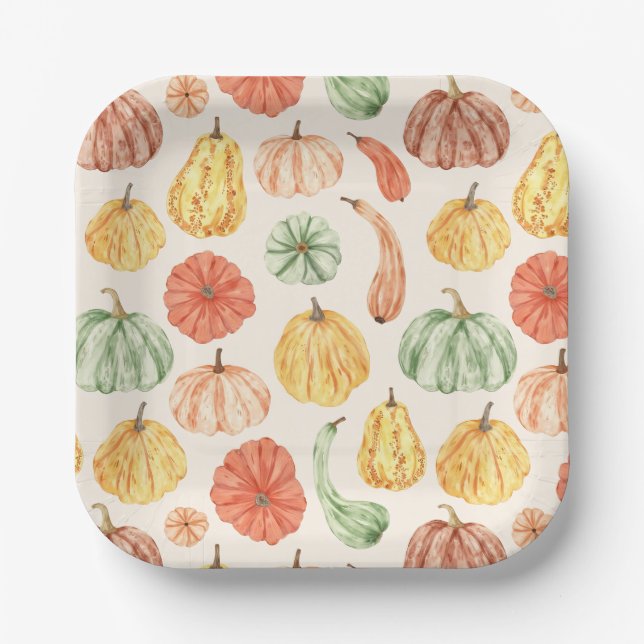 Pumpkin Gourd Autumn Baby Shower Paper Plates (Front)