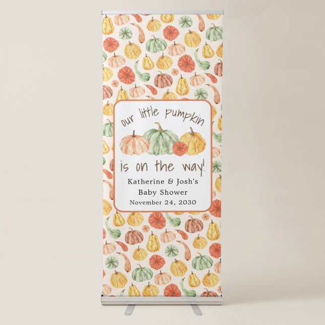 Pumpkin Gourd Autumn Baby Shower Retractable Banner (Front)