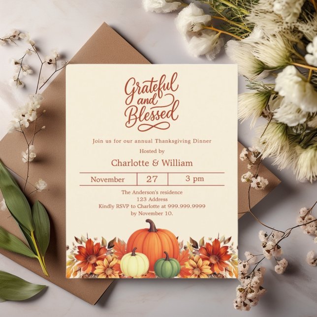 Pumpkin grateful Thanksgiving Dinner invitation (Creator Uploaded)
