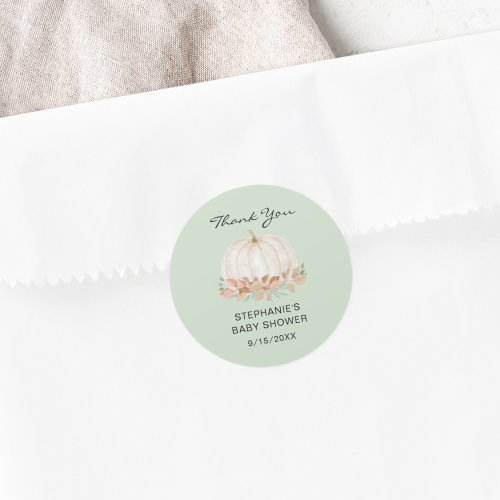 Pumpkin Green Baby Shower Thank You  Classic Round Sticker