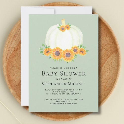 Pumpkin Green Couples Baby Shower Invitation