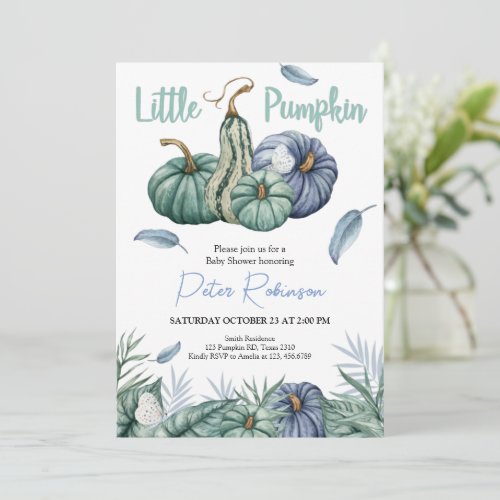 Pumpkin Green Floral Boy Baby Shower Invitation 