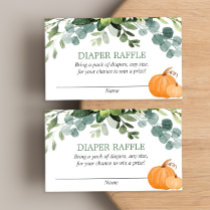 Pumpkin greenery baby shower diaper raffle cards