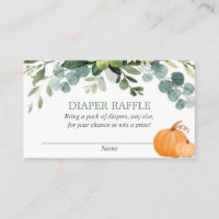 Pumpkin greenery baby shower diaper raffle cards