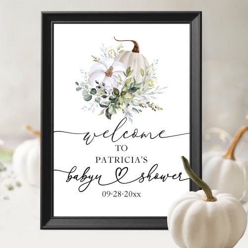 Pumpkin Greenery Baby Shower Welcome Poster