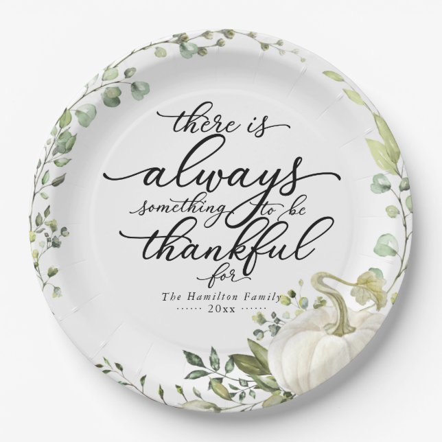 Pumpkin Greenery Eucalyptus Thanksgiving Dinner Paper Plates (Front)