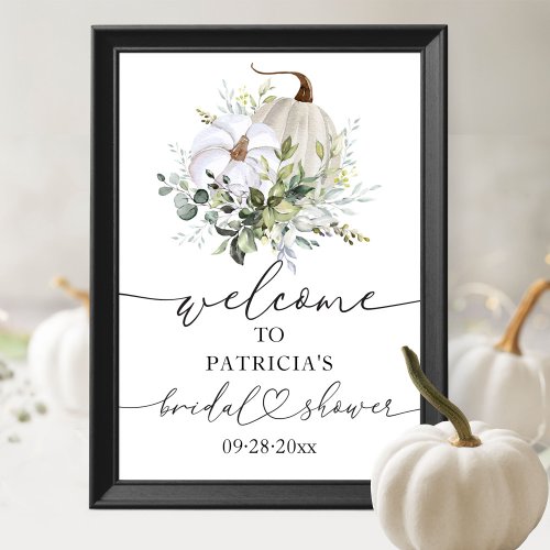 Pumpkin Greenery Fall Bridal Shower Welcome Poster