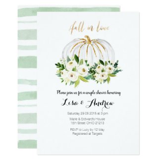 Pumpkin Greenery Fall in Love Couples Shower Invitation