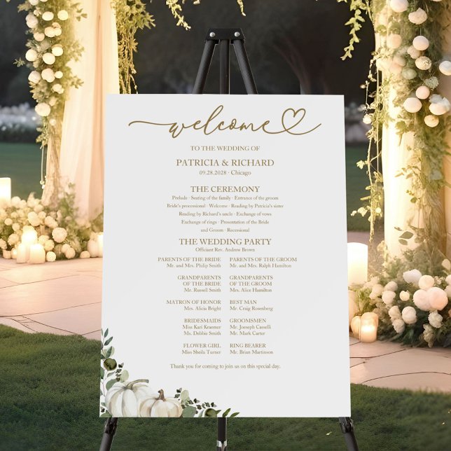 Pumpkin Greenery Fall Wedding Program Sign (Creator Uploaded)