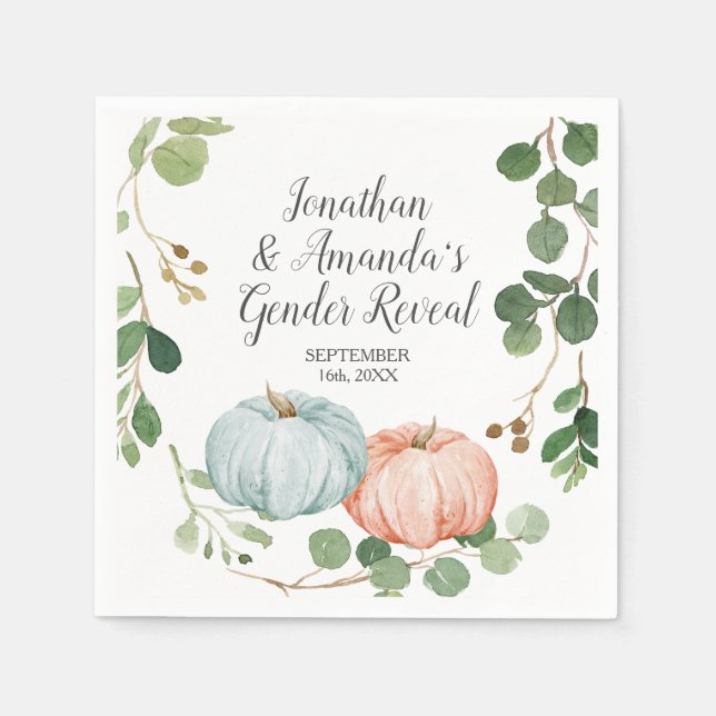 Pumpkin Greenery Floral Gender Reveal Napkins (Front)