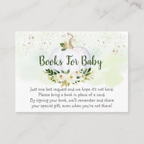 Pumpkin Greenery Gold Baby Shower Book Request Enclosure Card