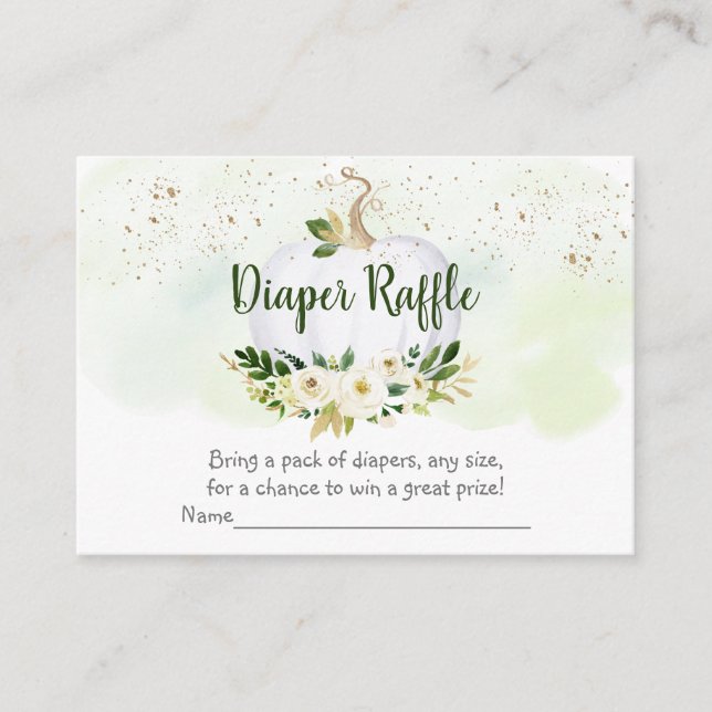Pumpkin Greenery Gold Baby Shower Diaper Raffle Enclosure Card (Front)