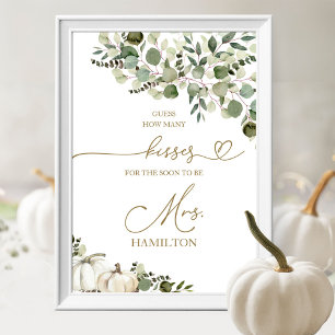 Pumpkin Greenery Guess How Many Kisses Bridal Sign