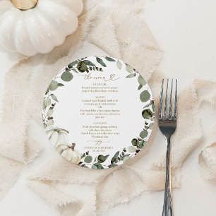 Pumpkin Greenery Wreath Circle Wedding Menu Card